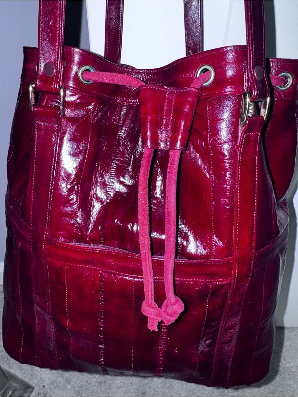 Mint Vintage Genuine EEL Bucket Bag Cranberry MAKE OFFER